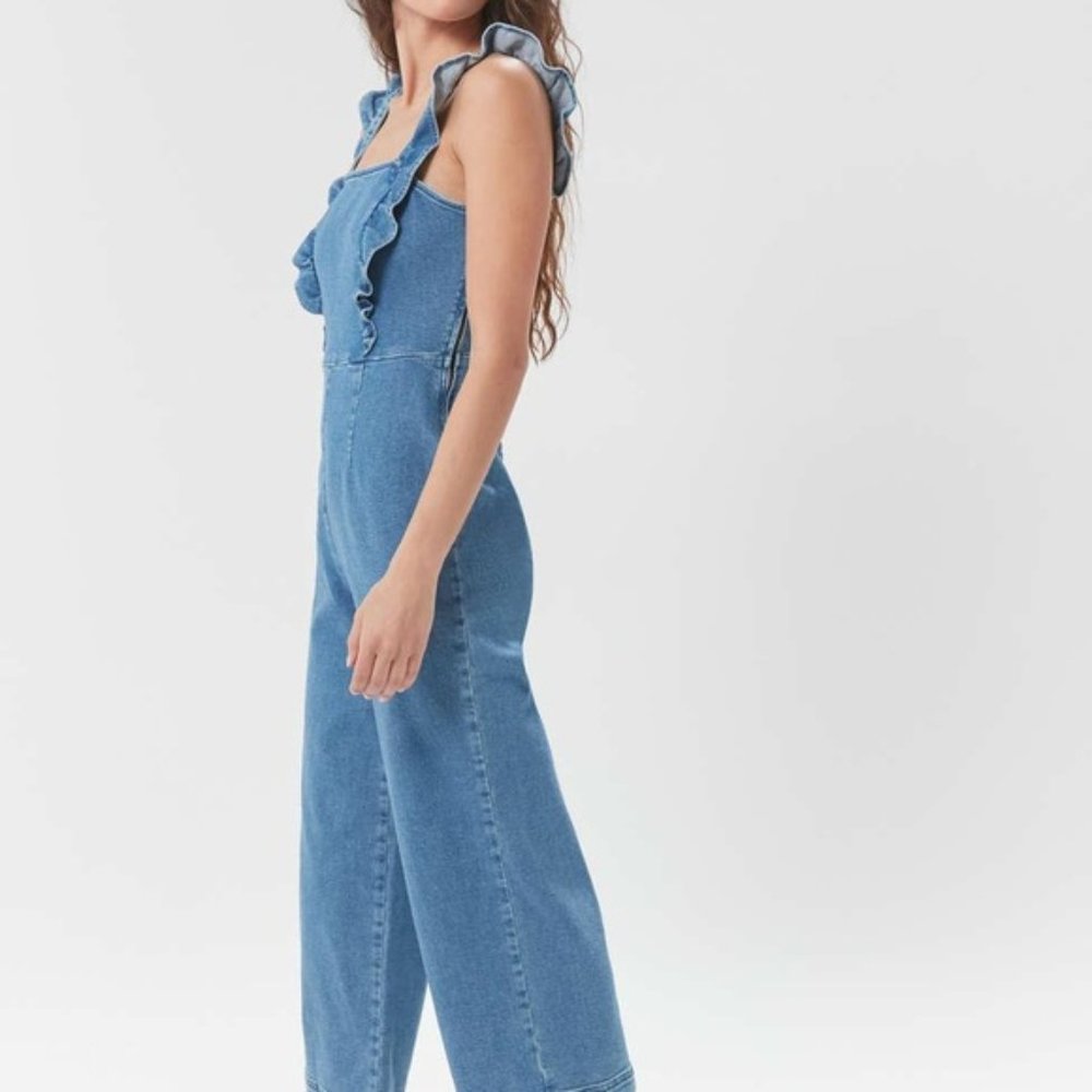 BDG Sleeveless Ruffle Denim Jumpsuit Small